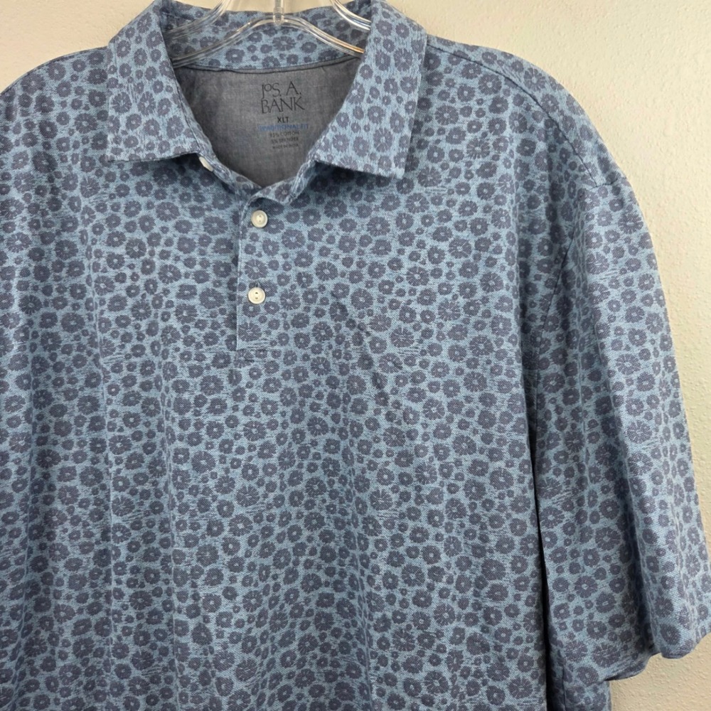 Jos. A. Bank Mens XLT Blue Floral Print Polo Shirt Traditional Fit